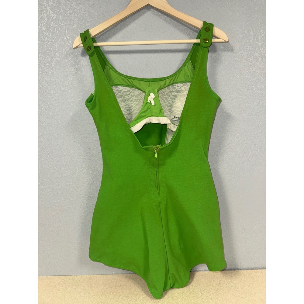 Green and White One-Piece Swim Suit - Picture 3 of 6